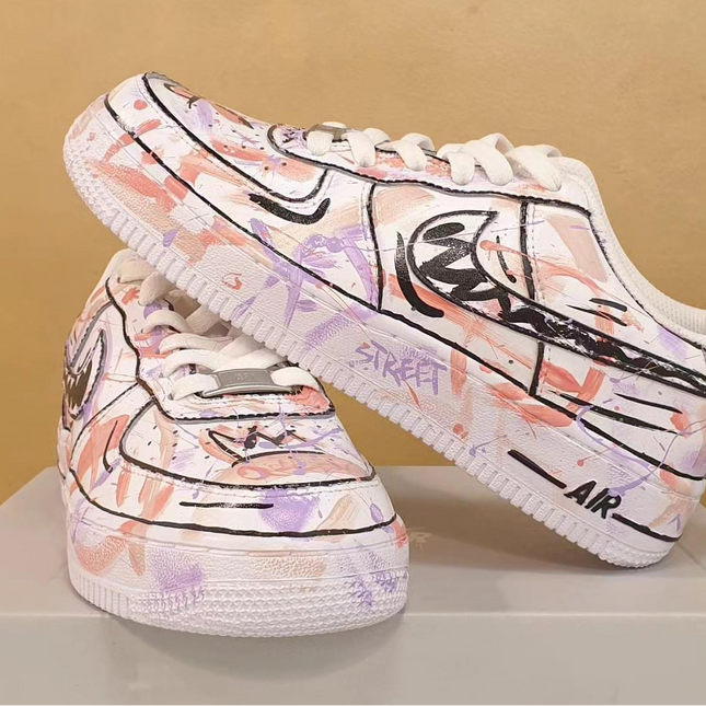 AF1 personnalisée street art rose et lila